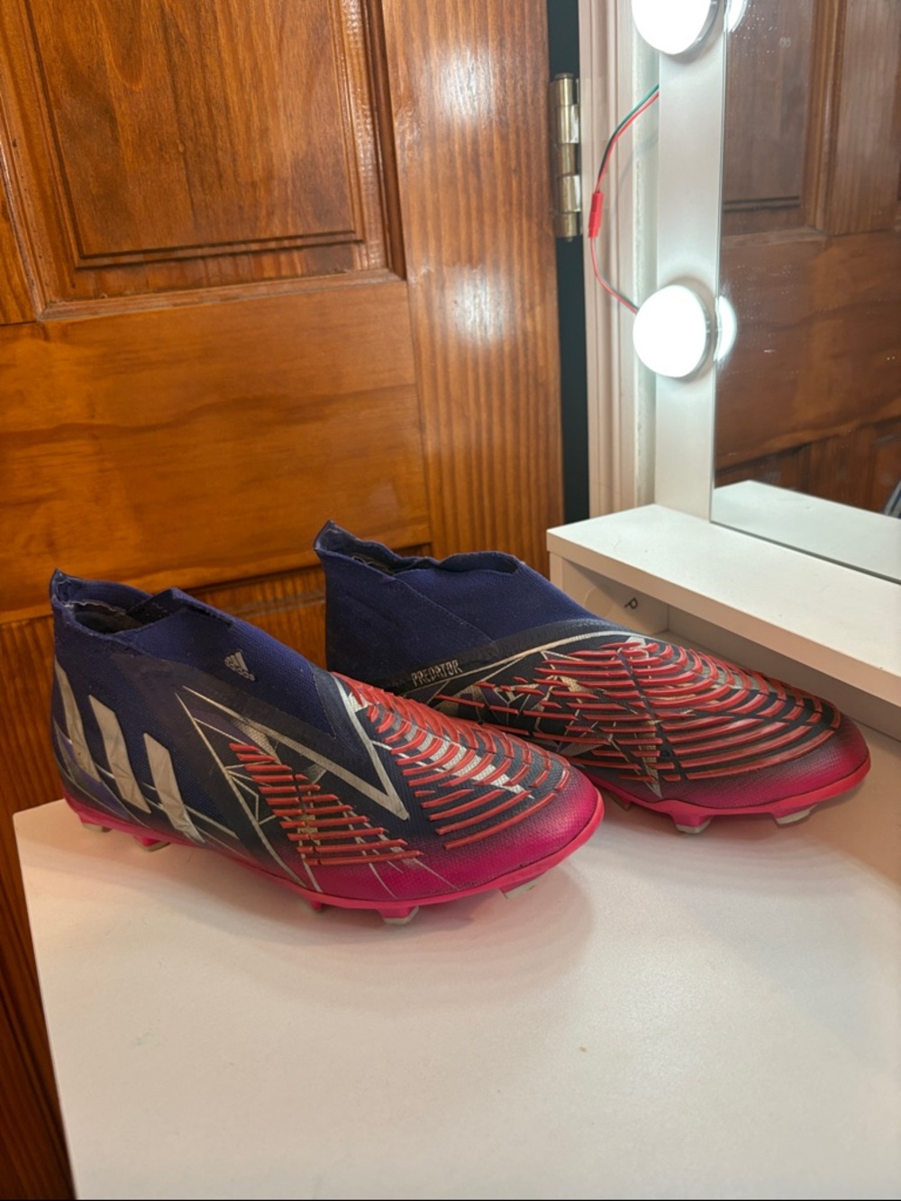adidas Navy and Pink Predator Firm Ground Soccer Cleats